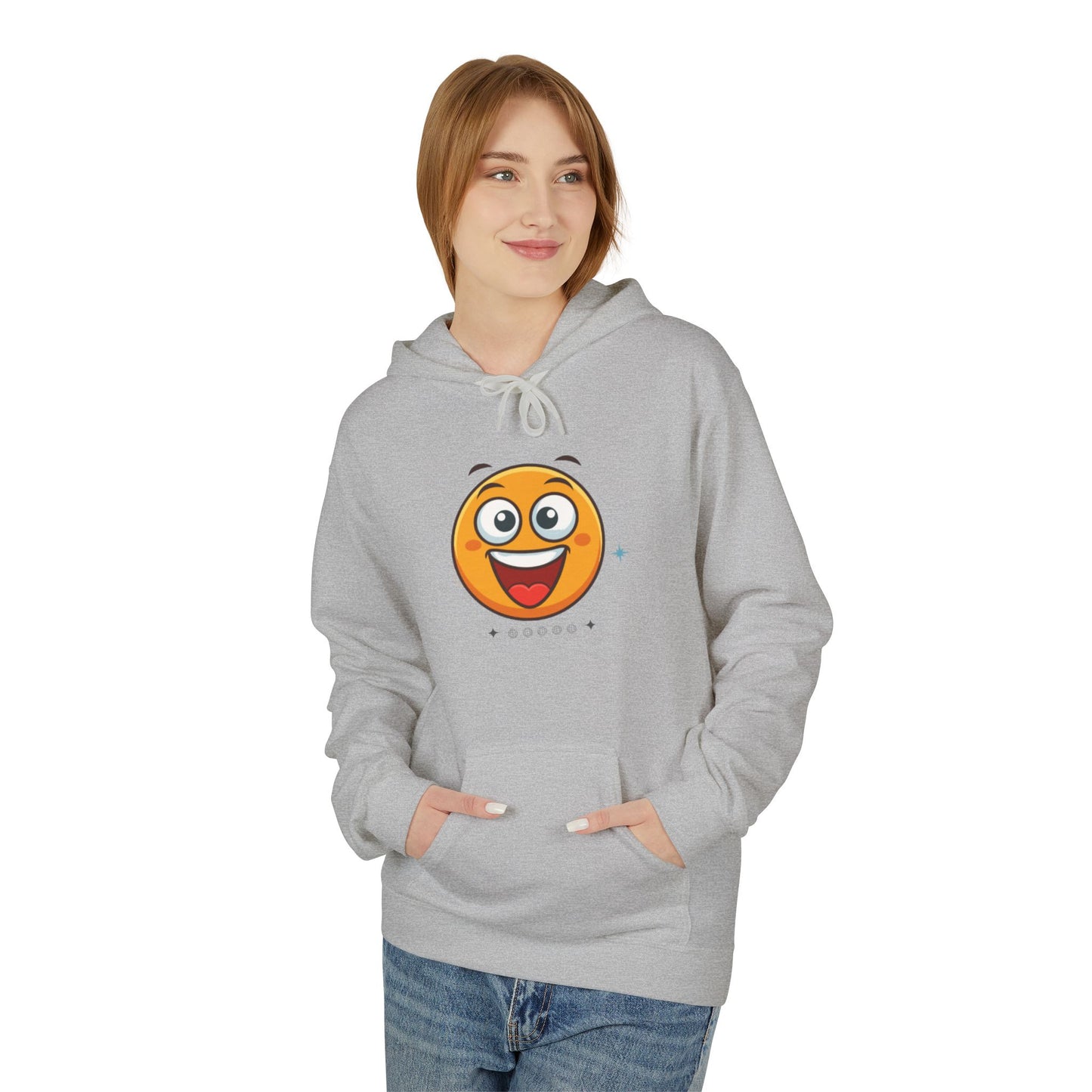 Hoodie — Happy Emoji Front with “A Merry Heart” Back Text Casual Pullover