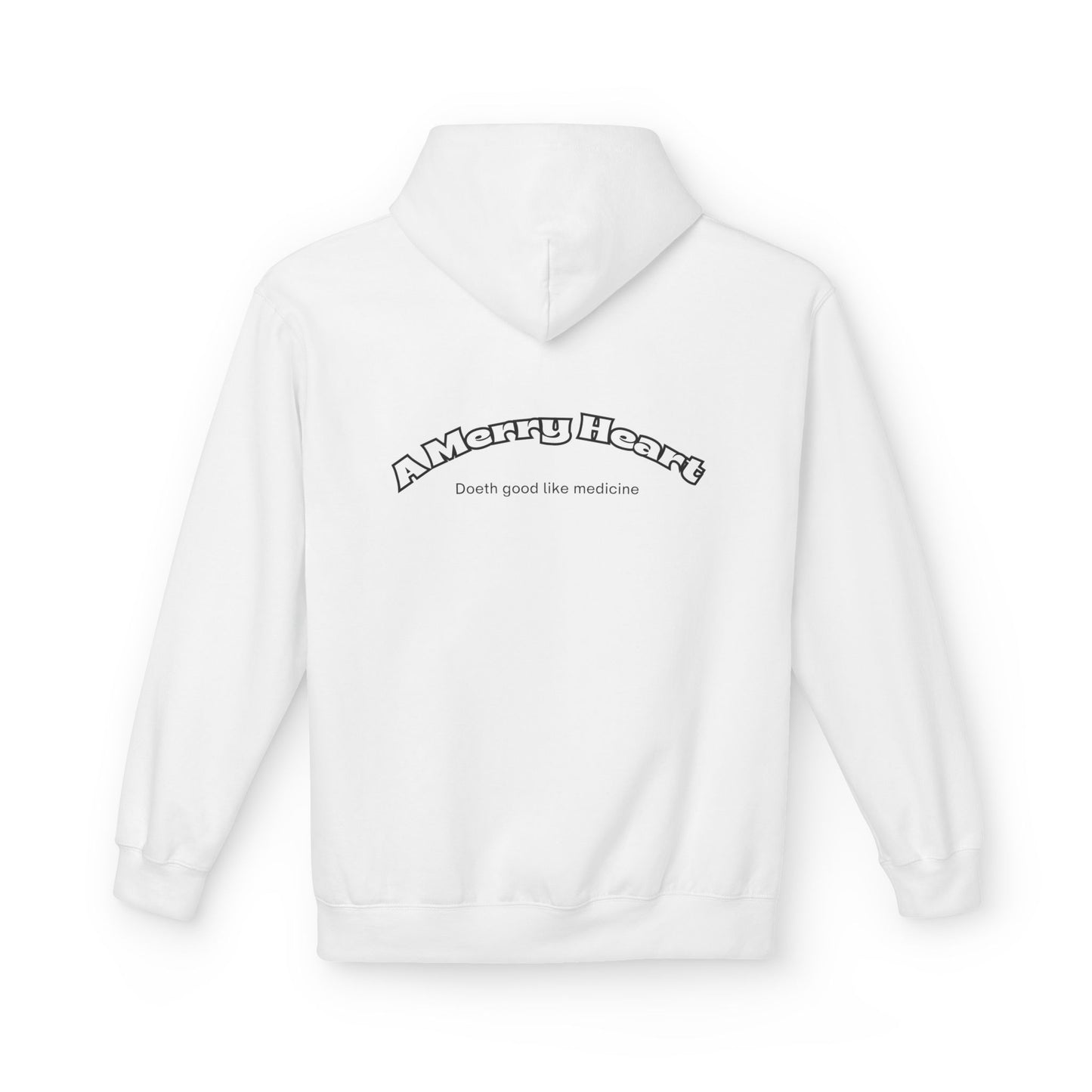 Hoodie — Happy Emoji Front with “A Merry Heart” Back Text Casual Pullover